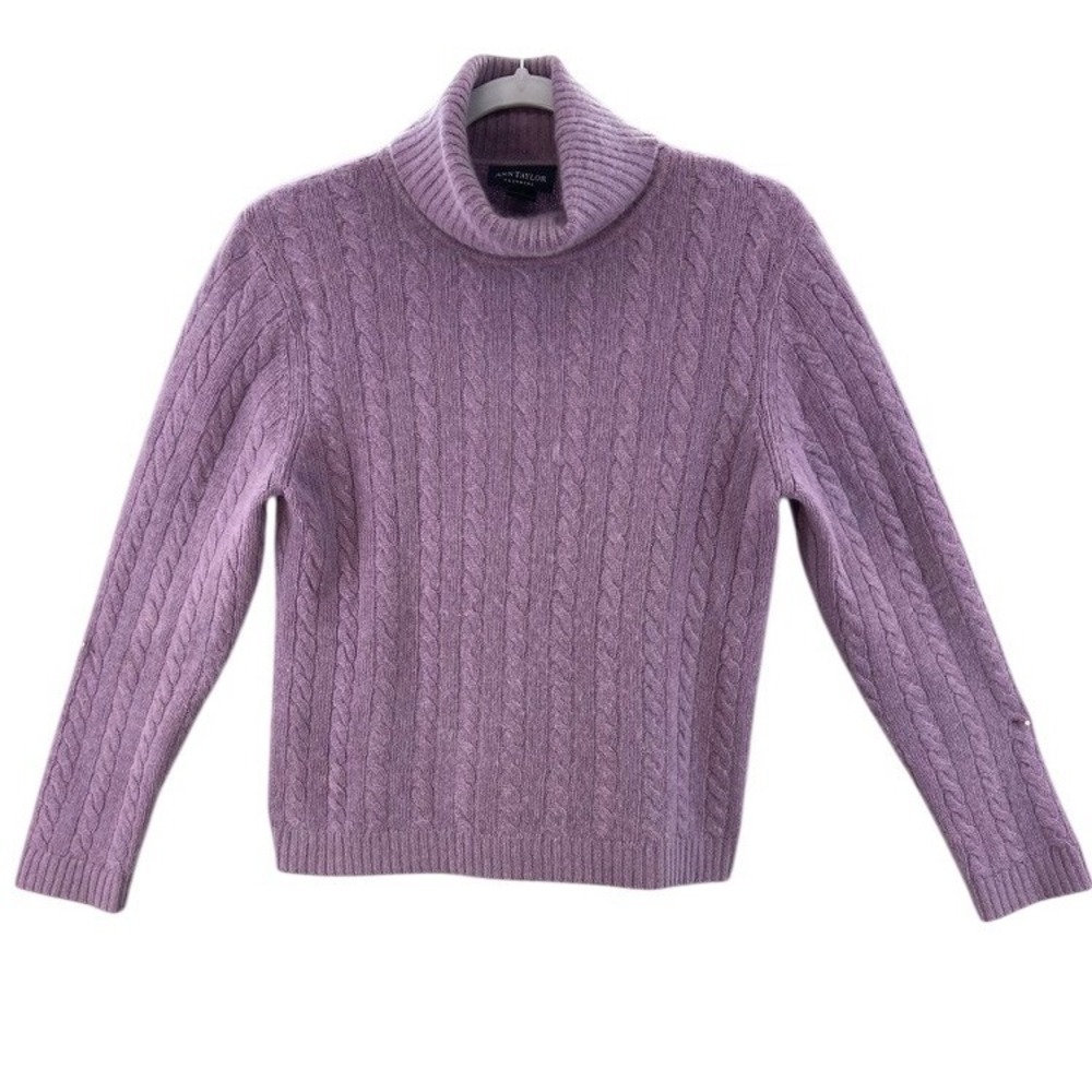 Ann Taylor Turtleneck Sweater Women S Purple 100% Cashmere Cable Knit Top